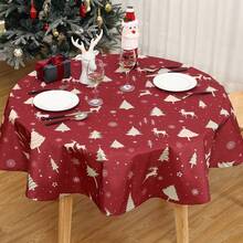 Rectangular Waterproof Christmas Tablecloth - Deer And Tree Design - Durable Polyester - Perfect For Parties, Home And Outdoors - Festive Table Decoration - 60x120/60x102 Inches - Gold 60" - View 4