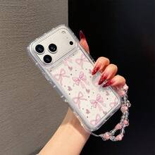 1 Set Plum Blossom Bracelet + Bow & Heart Pattern Cushion Phone Case, Suitable As Birthday Or Christmas Gift For Couples, Girlfriends, Daughters, Teenagers, Compatible With Samsung Models - Clear - View 4