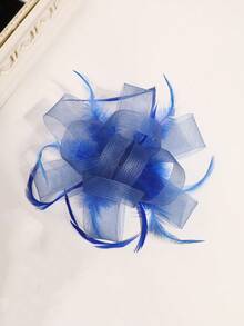 1pc Women's Charming Hat, Floral Mesh Ribbon Feather Hairclip, Tea Party Headpiece, Suitable For Cocktail Party, Church Wedding, Kentucky Derby - Royal Blue - View 4