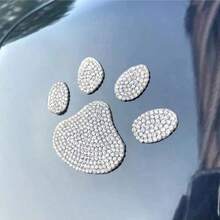 2入銀色水鑽爪印貼紙，適用於汽車內外裝飾，汽車動物爪印貼紙，車窗桿、車身酷炫設計爪印動物熊狗貓足跡貼紙，汽車創意外裝配件 - 2pcs貓爪印貼紙 - 查看 1