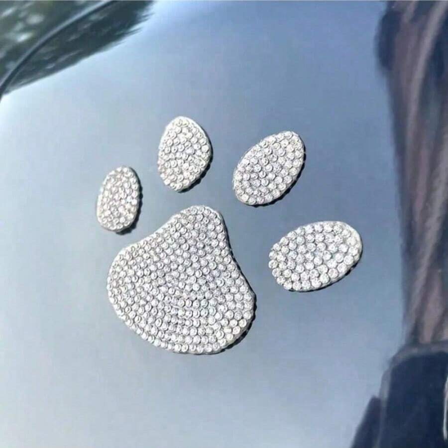 2入銀色水鑽爪印貼紙,適用於汽車內外裝飾,汽車動物爪印貼紙,車窗桿、車身酷炫設計爪印動物熊狗貓足跡貼紙,汽車創意外裝配件 - 2pcs貓爪印貼紙 - 查看 1