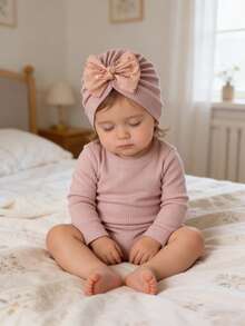 1pc Cute Ribbed Infant Bow Headband Hat, Suitable For Spring/Summer - Multicolor - View 4