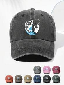 Gorra de béisbol retro con estampado de pesca, diseño minimalista con visera ajustable, adecuada para deportes al aire libre, senderismo, uso diario, versátil para hombres y mujeres, para todas las estaciones - A - Ver 7