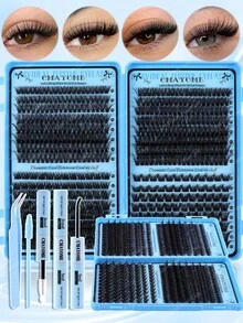 CMAYOME Bộ mi giả dạng chùm 464/512/544, bộ dụng cụ nối mi nhiều độ dày 12-18mm, mi giả cong kiểu mắt mèo 12-18mm mới, bộ nối mi trang điểm tự nhiên DIY, bộ nối mi siêu mềm nhẹ, bộ keo dán mi, thích hợp sử dụng hàng ngày, đám cưới, hẹn hò, tiệc tùng, lễ hội âm nhạc, Halloween, mi chùm, mi riêng lẻ, mi chùm cong kiểu C, trang điểm mi giả chuyên nghiệp. - Màu xanh nhạt - Xem 14