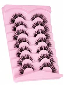 7对卡通风格、自然仿貂毛、透明梗、Y2K风格、3D长猫眼、自然浓密睫毛嫁接、化妆工具 - 黑色 - 查看 6