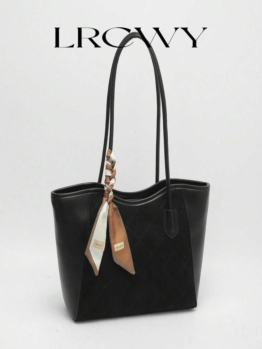 时尚手提包/单肩包，优雅简约鳄鱼纹魅力精致围巾，大容量黑色，适合办公和商务场合 - 黑色 - 查看 1