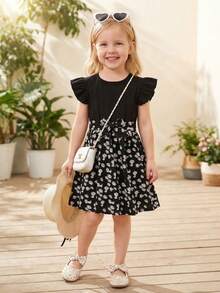Chiếc đầm hè thanh lịch và duyên dáng này được thiết kế dành cho các bé gái, gồm đầm không tay cổ tròn in họa tiết da báo với nơ ở eo. - màu đen - Xem 3