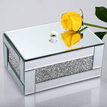 Hipiwe Glass Mirrored Jewelry Box With Crushed Diamond Decor, Trinket Organizer Box Luxury Rings Earrings Necklace Storage Keepsake Box Treasure Chest Case, Silver Large Size - Bạc - Xem 5