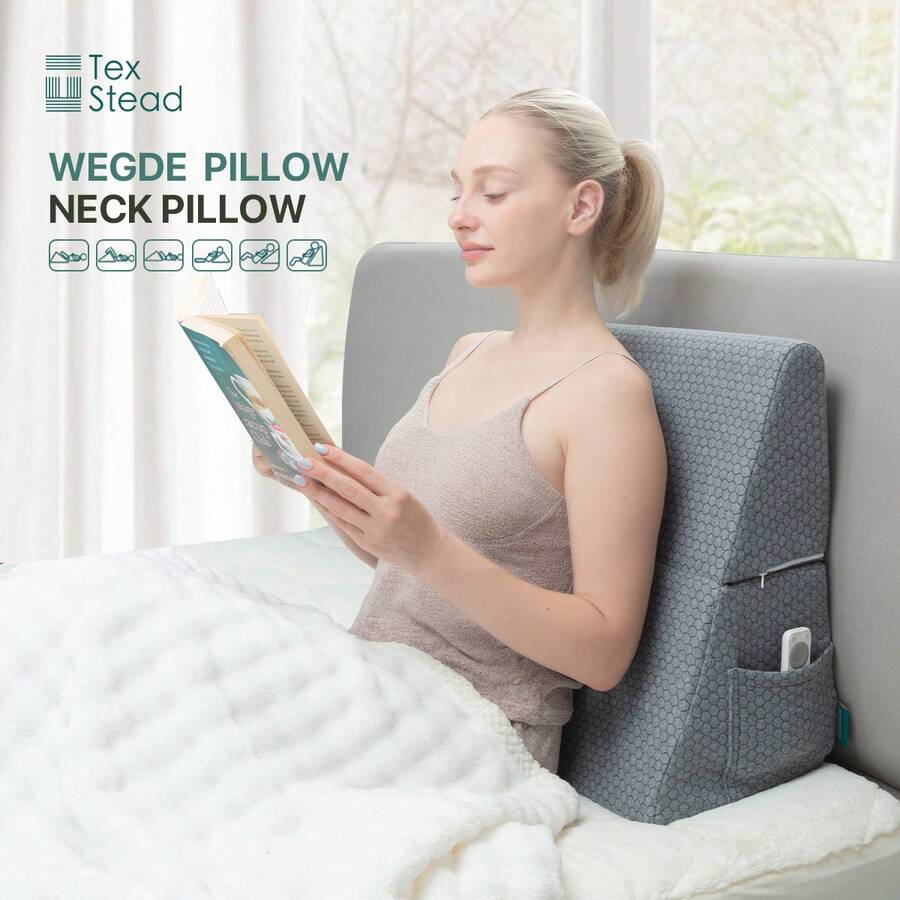 Multi-Functional Triangle Wedge Pillow, Slope Design Helps Improve Sleep Breathing, Prevents Acid Reflux & Heartburn, Relieves Neck, Shoulder & Back Pressure, Stable Support & Comfortable Fit, Dual-Use As Backrest & Sleep Pillow, Ideal For Home & Bedroom - Grey - View 1