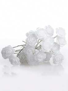 20个水晶花朵U型发夹，新娘婚礼发型配饰 - 銀色 - 查看 7