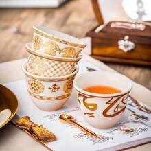 1 Set Of Small Middle Eastern Ceramic Cups, A 6-Piece Set Of Retro Minimalist Style Party Tea Cups, With Various Patterns Such As Persian Script, Sunflowers, Honeysuckle, And Crown Available, 60ml Ramadan Festival Coffee Cups, Ramadan Festival Gift Set - Multicolor - View 4
