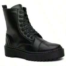 Women's Ankle Boot With Laces And Zipper, 3cm Chunky Sole, Blogger Style Boot - 黑色 - 查看 3