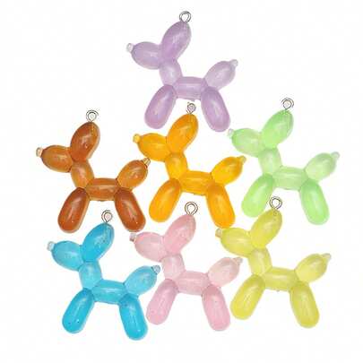 10个DIY卡通气球狗吊坠，彩色亚克力狗挂件，带丝带蝴蝶结，非常适合制作珠宝、钥匙扣、手机壳、项链和耳环。是手工爱好者和工艺用品爱好者的理想珠宝配件，设计活泼有趣。