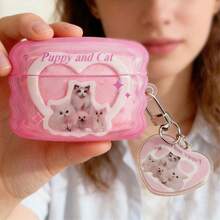 Heart-Shaped Cat Protective Case Compatible With Apple Wireless Charging Case, Scratch-Resistant And Anti-Drop - Clear - View 2