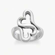 Sterling Silver Open Heart Knot Ring For Women, Minimalist Abstract Love Symbol Statement Band, Hypoallergenic Jewelry Gift - 銀色 - 查看 5