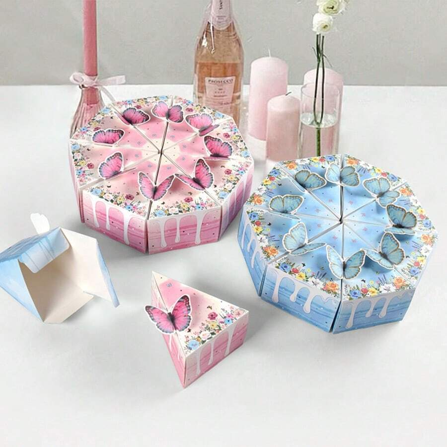 8 piezas Caja de regalo creativa con forma de pastel de mariposa tridimensional linda para fiesta de cumpleaños - multicolor - Ver 1