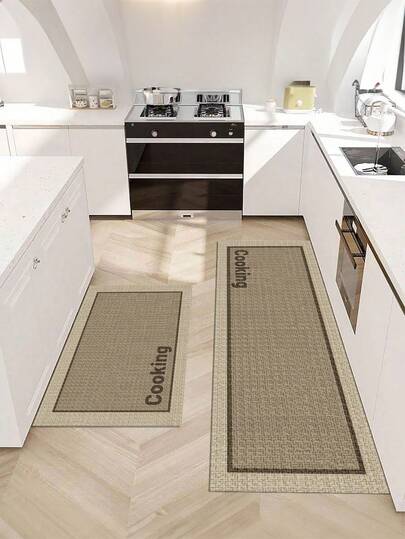 1 stuk camelkleurige minimalistische keukenmat met kookletters, antislip en vlekbestendig, geschikt voor kamerdecoratie, woonkamer, badkamer, slaapkamer, deurmat, vloerkleed en buitentapijt. Gemaakt van polyestervezel, gemakkelijk schoon te maken en machinewasbaar, geschikt voor alle seizoenen en feestdagen.