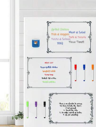 1pc 4-Hole Magnetic Erasable Whiteboard With Black Frame