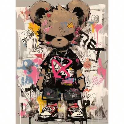 1件装 DIY 时尚眼镜熊 5D 亚克力钻石画套装，适合成人初学者 DIY 马赛克钻石画，全钻手工 DIY 钻石画，适用于客厅、卧室、办公室墙面装饰，惊喜艺术家居装饰礼物，送给家人和朋友，无框 [30*40cm/11.8*15.7in] [40*50cm/15.7*19.7in]