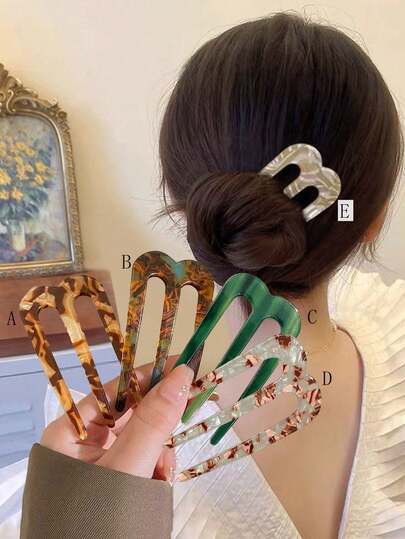 1PC Women's Fashionable And Casual Multifunctional Pattern U-Shaped Hair Clip, Suitable For Daily Wear As A Hair Accessory