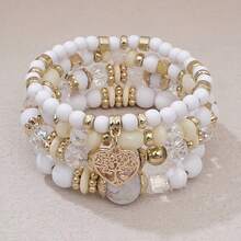 4pcs/Set Heart Charm Beaded Bracelet Valentines,Mom,Mother,Mother's Day,Gift  Casual    Copper - 白色 - 查看 2