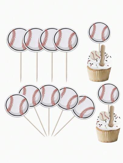 24个/48个/72个/120个棒球纸杯蛋糕装饰插牌，纸杯蛋糕装饰签，运动主题装饰，适用于生日蛋糕和运动主题派对