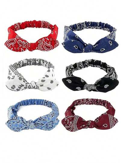 6pcs/3pcs Women's Soft Solid Color & Printed Headbands, Vintage Criss-Cross Design, Elastic Headwraps For Girls, Suitable For Outdoor, Vacation, Bohemian Style, Sports, Bow Decor, Fashion Hair Accessories