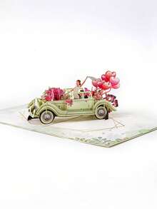 1 Thiệp chúc mừng thủ công dạng pop-up kèm phong bì, thiết kế hình xe cưới hoa hồng, chủ đề tình yêu, phù hợp cho nhiều dịp như Ngày Valentine, đám cưới, lễ đính hôn và tiệc cô dâu. - A - Xem 3