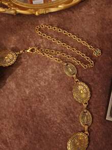 1pc Ladies' Bohemian & Western Style Carved Flower & Geometric Pattern Vintage Waist Chain, Casual And Fashionable, Gold Color,Suitable Pairing With Western Jeans, Casual, Beach, Party, Summer,Festival - 金色 - 查看 2