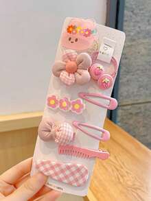 10个可爱小熊发圈，时尚格子发夹，发饰 - 彩色 - 查看 8