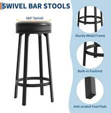30'' Swivel Bar Stools Set Of 2 With Footrest, Modern Counter Height Barstools With PU Leather Upholstered And Metal Frame, Backless Round Bar Stools For Kitchen Island - Black - View 4