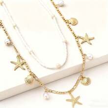 Bộ 2 chiếc dây đeo eo hai lớp hình sao biển và vỏ sò đính ngọc trai giả, phong cách mùa hè đi biển dành cho nữ. - Dây đeo eo hai lớp làm từ vỏ sò - Xem 4