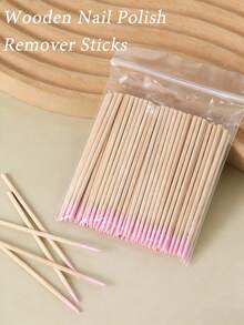 100pcs White/Pink Double-Ended Single-Ended Wooden Nail Polish Remover Sticks, Nail Cleaning Cotton Swabs,Small Dual-Headed Eyebrow Makeup Tools, Multi-Functional Pointed Cleaning Cotton Swabs To Meet A Variety Of Daily Needs - View 2