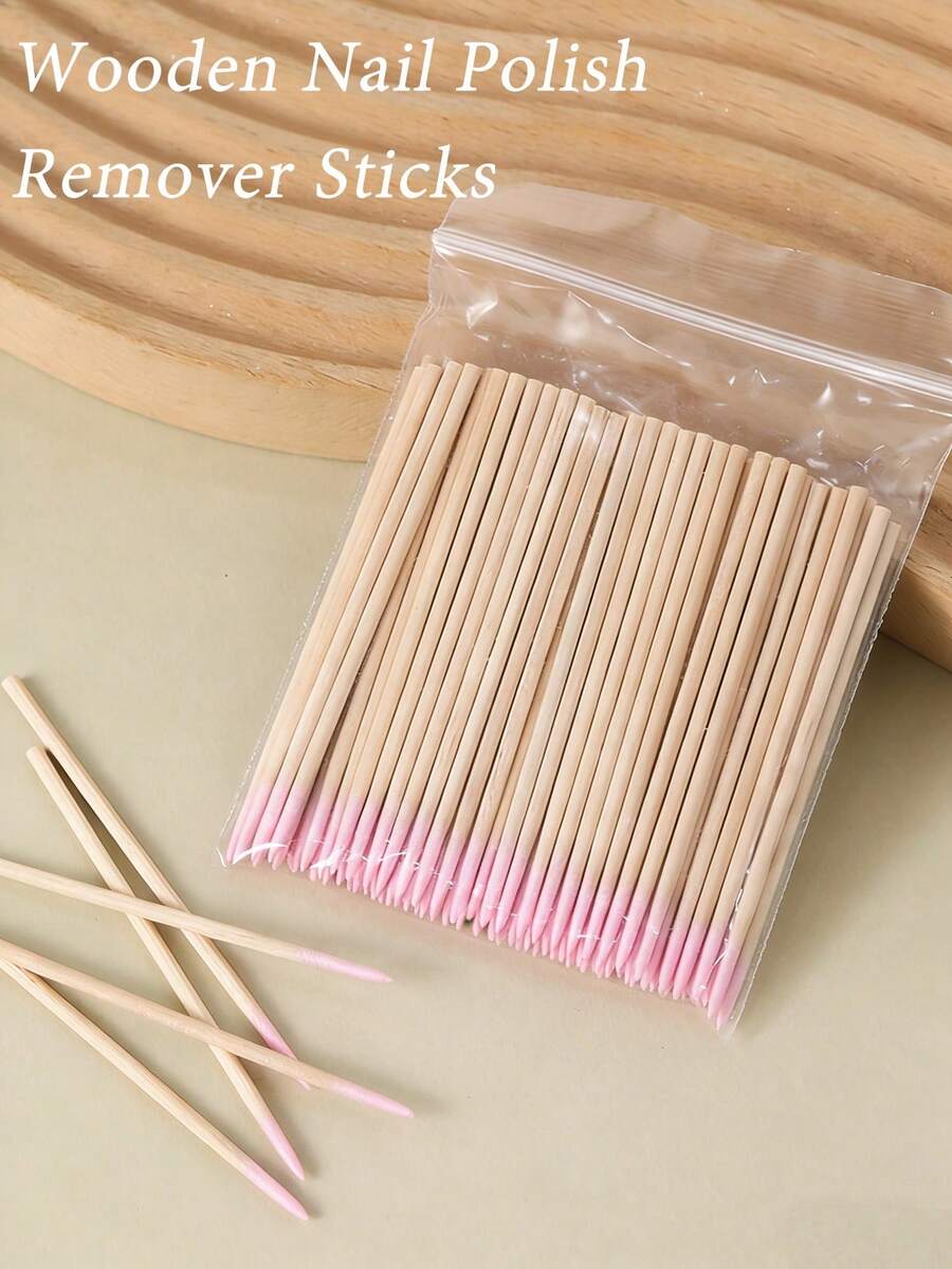 100pcs White/Pink Double-Ended Single-Ended Wooden Nail Polish Remover Sticks, Nail Cleaning Cotton Swabs,Small Dual-Headed Eyebrow Makeup Tools, Multi-Functional Pointed Cleaning Cotton Swabs To Meet A Variety Of Daily Needs