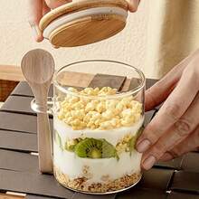 Set Of Clear Airtight Plastic Container With Wooden Spoon & Bamboo Lid, Coffee Bar Accessories Sugar Bowl Spice Jar, Aesthetic Pantry Organization - View 5