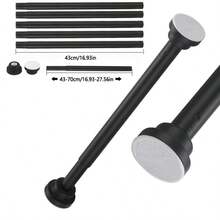 27.56-84.65英寸重型伸缩窗帘杆，黑银色，防锈，无需钻孔，不锈钢弹簧杆，带超宽防滑垫，适用于浴室/厨房/衣柜 - 浴簾桿 - 查看 21