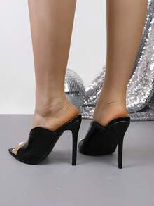 Fashionable High Heel Pointed Toe Slip-On Sandals, Spring/Summer - Black - View 7