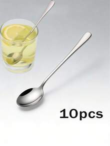 10件套长柄不锈钢汤匙，可作咖啡搅拌勺、饭勺、汤勺、茶匙使用。家用餐具。韩式圆勺。 - 彩色 - 查看 10