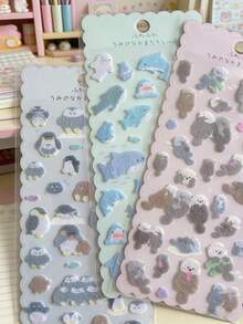 可爱毛绒海洋动物贴纸 可爱企鹅海豹和海洋生物毛毡贴纸，适合日记本 - 彩色 - 查看 6