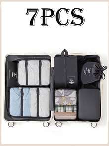 7件套旅行收纳袋，多功能整理袋，大容量拉链袋，手提旅行包，化妆包，鞋袋，水瓶套，束口袋，通用袋，行李袋，内衣收纳袋，住院包，衬衫，内衣，衣物，化妆品，洗漱用品，防水牙刷牙膏套装 - 彩色 - 查看 14