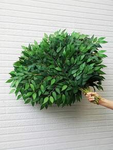 50片/25片意大利绿色鲁斯卡斯叶，人造丝绿叶，人造柳叶绿植装饰，DIY手工花叶装饰，常绿植物，桌面摆件，季节性庆典植物 - 适用于家居装饰、婚礼和派对装饰 - 綠色 - 查看 2