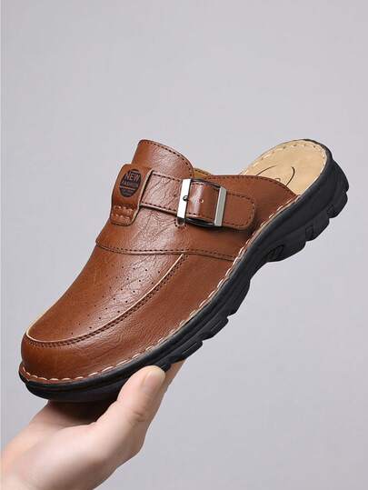 Men's Breathable Perforated Clog Sandal With Adjustable Buckle Strap, Lightweight Comfort Slip-On Shoe For Casual Wear And Indoor Use