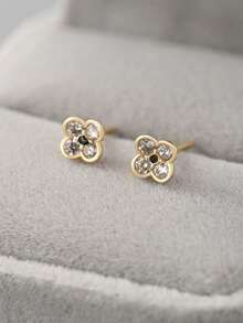 1 Đôi bông tai bạc Sterling S925 hình hoa bốn cánh đính đá Zirconia, món quà trang sức đa năng dành cho học sinh, các bữa tiệc, lễ hội. - hoa - Xem 3