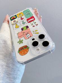 SpongeBob SquarePants 1pc Cute & Fun Transparent Hamburger Square Paws Question Mark Painted Pattern Shockproof Phone Case Compatible With Apple 11/12/12 Pro Max/14 Pro Max/15/15 Pro/16/16 Pro Max/17 And Other Models - Multicolor - View 4