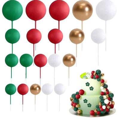 20个彩色球形蛋糕装饰，仿珍珠蛋糕插牌，适用于生日派对和婚礼装饰