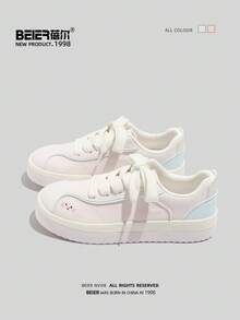 BEIER 女士休闲新款时尚百搭圆头平底系带运动鞋 - 粉色 - 查看 2