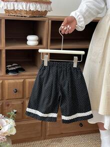 Quần dài dáng rộng, nhẹ, in họa tiết, phối ren tương phản, thích hợp cho mùa hè. - màu đen - Xem 2