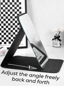 Adjustable Portable Makeup Mirror | Desktop/Handheld Makeup Mirror For Dorm, Office And Home | Minimalist Bathroom Decor - Bright black - View 4