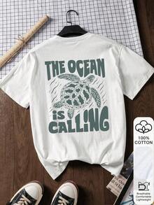 Camiseta suelta para mujer, "El océano está llamando" y estampado de tortuga marina 100% algodón blanco de manga corta con gráfico, Año Nuevo Chino, Año Nuevo Lunar, Año del Caballo, Feliz Año Nuevo, Regalo del Día de San Valentín, Regalo para ella, Vuelta al colegio, Primer día de colegio 2026 Casual - Blanco - Ver 3