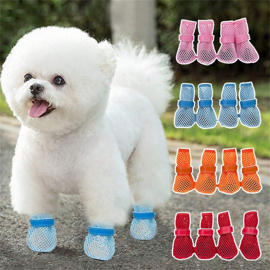 4pcs/Set Pet Shoes, Soft Bottom Breathable Shoes For Teddy, Pomeranian, Small Dogs, Anti-Slip Wear-Resistant Mesh Shoes - Multicolor - View 1
